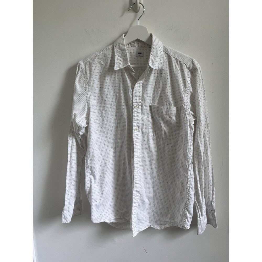 Uniqlo Button Down White Tiny Black Polka Dots Size S Classic Preppy